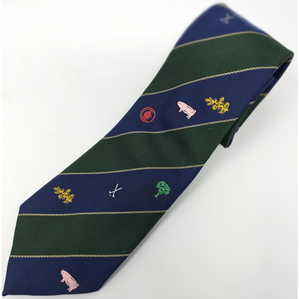 Maddocks & Dick Ltd Necktie Mens Navy Green Striped Novelty Golf Club Emblem